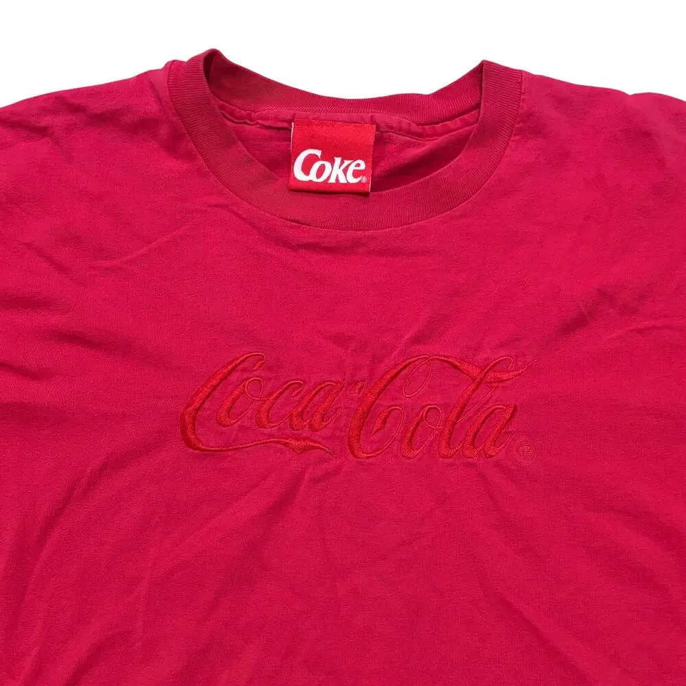 Coca Cola Embroidered Single Stitch Men's Red T-Shirt XL Vintage 90's‎ USA Coke